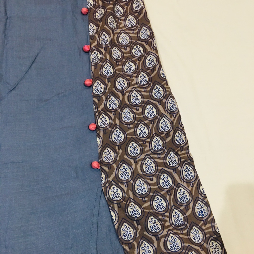 NWT Pigeon Blue and Brown Peacock Pom Pom Tunic Maxi Dress Indian Pakistani - Picture 3 of 9